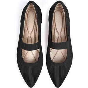 Women's Black Flats Shoes Pointed Toe Knit Washable Ballet Comfortable Flat